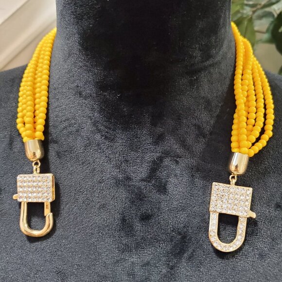 Nickel Free Women's Yellow Multilayer Round Beaded Fashion Jewelry Necklace - Picture 7 of 7